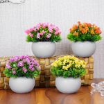 Dekorly Plastic Artificial Flower Plants with White Pot|Flower Plants for Home Office Decor|Bedroom, Living Room, and Balcony Decor|Pack of 4