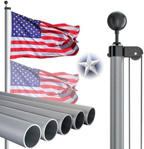 NELXINJO 25FT Heavy Duty Sectional Flagpole Kit with 3x5 US Flag, Grey