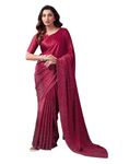 SIRIL Women's Satin Hot Fixing Stone Work Saree With Unstitched Blouse Piece (3111S417_Maroon)