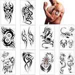 ELANE 10 Sheet Realistic Temporary Tattoos Adult,Tramp Stamp Temporary Tattoo Temporary Tribal Tattoos for Men，Large Fake Tattoos for Men