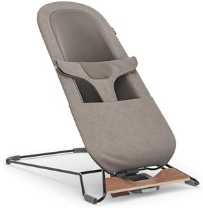 UPPAbaby Mira Bouncer/Portable 2-in-1 Bouncer + Seat Grows with Your Baby/GREENGuard® Gold, JPMA + FSC® Certified/Cozy Seat Liner + Storage Bag Included/Wells (Taupe Mélange/Black Chrome/Walnut Wood)