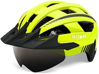 Roam Bike Helmet - Safety Certified LED Light Reflective Adult Cycling Protection with Magnetic Goggles & Sun Visor - Weather Resistant - Neon Green