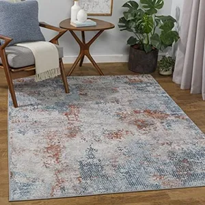 Mark&Day Area Rugs, 9x12 Gerry Modern Pale Blue Marble Area Rug, Blue Orange Cream Carpet for Living Room, Bedroom or Kitchen (8'10" x 12')