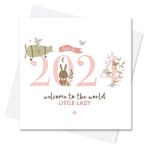 Born In 2024 Card for Baby Girl - Welcome To The World Little Lady (Pink, Greeting Card)