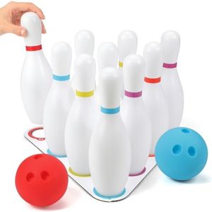 Liberry Kids Bowling Set Toy with Pin Board for Boy Girl Ages 3 4 5, White | 10 Plastic Bowling Pins & 2 Balls, Toddler Indoor Outdoor Active Game, Educational Birthday Gifts, Color & Number Learning