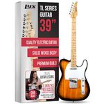 LyxPro 39” Electric Guitar TL Series, Full-Size Paulownia Wood Body, 3-Ply Pickguard, C-Shape Neck, Ashtray Bridge, Quality Gear Tuners, 3-Way Switch & Volume/Tone Controls, 2 Picks Included, Sunburst