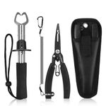 supregear Fishing Pliers Set, Stainless Steel Fish Hook Remover Multi-Function Fishing Line Cutters with Sheath and Coiled Lanyard Fishing Tool, Black