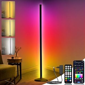DeeprBling Lampadaire sur Pied RGB, Lampadaire LED d'Angle avec Lumière Blanche Chaude, Lampe sur Pied LED Salon avec Télécommande et APP Contrôle, 16 Millions Couleurs, Musique Sync et Temporisation