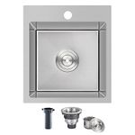 MENATT 15 x 17 Inch Drop in Bar Sink, Single Faucet Hole Single Bowl Topmount Small Kitchen Sink, 304 Stainless Steel Kitchen Bar or Prep Sinks, Brushed