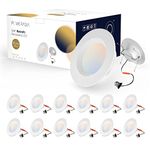 POWERASIA 12 Pack 5/6 Inch LED Can Lights Retrofit Recessed Lighting, 5CCT 6 Selectable 2700K-6000K Dimmable, 12W=75W, 1200LM Downlight with Metal Smooth Trim-ETL and Energy Star Certified