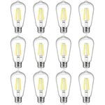 Ascher 12-Pack Vintage LED Edison Light Bulb 60W Equivalent, Decorative Antique Filament Light Bulbs with 80+ CRI, Daylight White 4000K, 700 Lumens, E26 Base, Non-Dimmable