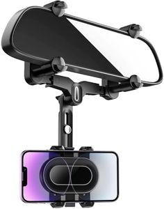 IDEA Chasers Phone Mount for Car, 360°Rotatable and Retractable Car Phone Holder Multifunctional Rear View Mirror Phone Holder,Four Corners Fixed Anti-Shake Design,for All Mobile Phones, All Car