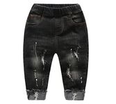 KIDSCOOL SPACE Baby Girl Boy Jeans,Little Kid Elastic Waist Ripped Denim Pants,Black,18-24 Months