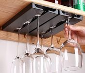 runruii Wine Glass Holder Under Shelf Cabinet Wine Glass Rack Plastic Stemware Rack Glassware Drying Storage Hanger for Kitchen,Bar and Restaurant (Black-2Pack)