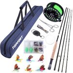 TOPFORT Fly Fishing Rod and Reel Combo, 4 Piece Lightweight Ultra-Portable Graphite Fly Rod 5/6 Complete Starter Package with Carrier Bag