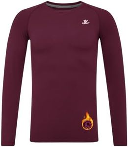 DEVOROPA Youth Boys Compression Thermal Shirt Long Sleeve Fleece Baselayer Soccer Baseball Undershirt Maroon M