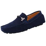 Jamron Mens Elegant Buckle Loafers Comfort Suede Driving Shoes Stylish Moccasin Slippers Navy SN19020 UK10