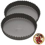 CURATED CART Premium SGS Certified Mini Tart Pans for Baking, 2 Pcs 8 Inch Tart Pan with Removable Bottom Small Non Stick Carbon Steel Quiche Pie Pans for Oven Baking (8 Inch 2 Pcs)