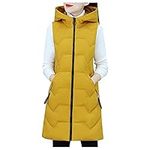 Women Casual Solid Vest Coat Zipper Pocket Loose Sleeveless Vest Jacket Hooded Fashion Elegant Vest Coat Women's Outdoor Recreation Vests (Yellow, XL)