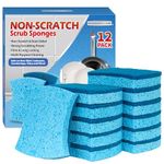 HOMERHYME Non-Scratch Cellulose Scrub Sponges 12 Pack, Kitchen Sponge with Double-Side & Ergonomic Design. Durable Sponge for Dishes, Coated Cookwares, Sink, Countertops.