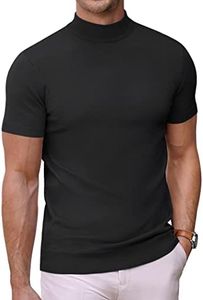 Coofandy Mens Mock Turtleneck Sweater Short Sleeve Solid Color T-Shirts Basic Slim Fit Knitted Pullover Tees, Black, Small