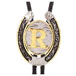 HUABOLA CALYN Bolo Tie for Men- Golden Initial Letter ABCDMJR to Z Western Cowboy Bolo Tie for Women, R, one