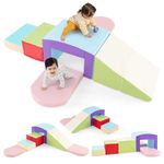 Olakids Soft Play Set, 7 Pieces Indoor Baby Foam Blocks with PU Leather, Kids Climb and Crawl Toddlers Climbing Toys for Gym Playground