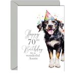 70th Birthday Cards for Auntie - Party Dog - Happy Birthday Card for 70 Year Old Aunt from Niece Nephew, A5 Bday Woman Women Her Greeting Cards Gift for Aunty Birthday Gifts