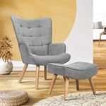 Oikiture Armchair Soft Accent Chairs Stools Stoolseating Lounge Sofa Chair Ottoman Fabric Grey