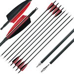 31 Inch Carbon Archery Arrows Spine 600 Targeting Hunting Arrows with 4" Turkey Feathers Replaceable Screw Field Points Tips for Compound and Recurve Bow (8 Pack)