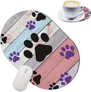 Gaming Mouse Pad with Coasters Set, Rainbow Wood Grain Dog Paw Design Mouse Pad Non-Slip Rubber Mousepad Office Accessories Desk Decor Mouse Pads for Computers Laptop