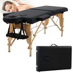 ACi Portable Massage Table Salon Bed Spa Bed Folding 73 Inches Height Adjustable 2 Fold Tattoo Bed with Solid Wooden Legs Carry Case PU Leather Professional Massage Bed - Black