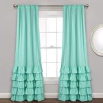 Lush Decor Allison Ruffle Curtains Window Panel Drapes Set for Living, Dining Room, Bedroom (Pair), 84 in L, Aqua