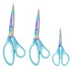 Scissors All Purpose, Sharp Titanium Blades Shears, Rubber Soft Grip Handle, Multipurpose Scissors 3 Pack, Great for Office, Fabric, Craft, Sewing, Arts, School and Home Supplies, Blue