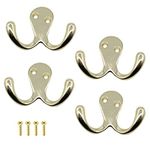 EAI Double Robe Hook for Coats Bath Towels 55x76mm Pack of 4 (Brass)