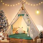 besrey Teepee Tent for Kids with Padded Mat&Light String, Kids Tents Cotton Indoor Playhouse, Large Kids Tipi Tent, Play Tent for Toddler Boys Girls, Foldable Portable Toddler Reading Tent