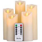 Flameless Candles Da by 5" 6" 7" 8" 9" Set of 5 Realistic Dancing LED Flickering Wick for Parties,Home,Public Elegant Events, Battery Powered, 10-Key Remote Control, Ivory Color