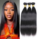 Human Hair Bundles Straight Bundles Human Hair 10 12 14 Inch 10A Brazilian Hair Bundles Human Hair 100% Unprocessed Virgin 3 Bundles Human Hair Weave Bundles Human Hair Extensions Natural Color