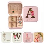 Personalized Jewelry Organizer Box,Custom Portable Travel Jewelry Case with Letters&Name for Birthday Gifts Valentine Thanksgiving Christmas Wedding Gift for Girls Wife Mom (Letters Pink)