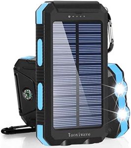 Taoxiwave Solar Power Bank, 38800mAh Portable Charger Fast Charging Waterproof Portable External Backup Battery Pack Charger,Camping Battery Bank with Dual USB/Flashlight and Compass（Black & Blue