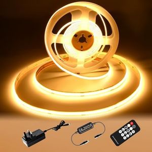 luktix COB LED Strip 2M,3000K Warm White LED Strips, 24V Dimmable LED Strip Lights, CRI92+,8mm Width, with Remote Control and UKCA Power Supply,for Home Decoration, Kitchen, Mirror