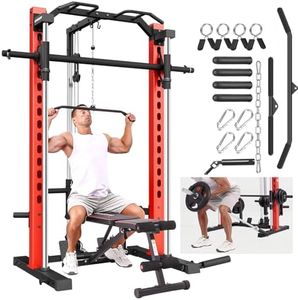 OPPSDECOR All-in-One Adjustable Smith Machine with LAT-Pull Down System Multi-Function Power Cage for Home Gym Cable Crossover Squat Rack of Workout Machine Training Equipment with Attachments