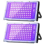 Glostars 100W LED UV Black Light, Powerful UV Spotlight, IP66, 395nm UV Lamp for Christmas, Halloween Glow Party(2 Packs)