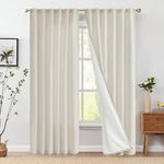 jinchan Linen Beige Curtains 96 Inches Long for Living Room Farmhouse Rod Pocket Back Tab Light Filtering Window Drapes with Lined for Bedroom Crude 2 Panels Ecru