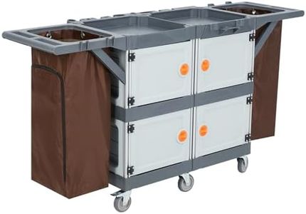 Commercial Janitorial Cart with Cabinet, Hotel Cart Housekeeping Room Service Cart Hand Push Utility Cart