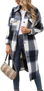 Himosyber Women's Casual Plaid Lapel Woolen Button Up Pocketed Long Shacket Coat (Navyblue-S)