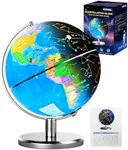 JOWHOL 8'' Illuminated World Globe with Constellation Night Light, Easy to Read HD Text Educational Earth Globe for Children with Heavy Stand, Student Kids Geography Gift