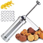 Stainless Steel Cookies Press,Cookie Press Gun Kit with 20 Cookie Discs and 4 Nozzles for DIY Christmas Cookies Maker