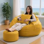 4XL Bean Bag Chair with Footrest & Cushion | Pre-Filled Beans | PVC Leatherette Lounger Sofa | Indoor & Outdoor Bean Bag with Pocket & Handle | Double Stitching | 6 Months Warranty Color- (Yellow)