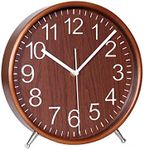 KAMEISHI 8 Inch Wood Table Clocks Battery Operated For Living room Bedroom Bedside Kitchen Round Decor Table Clock Silent Non Ticking Quiet Sweep Second Hand Quartz Large Numerals KSZ822 Brown